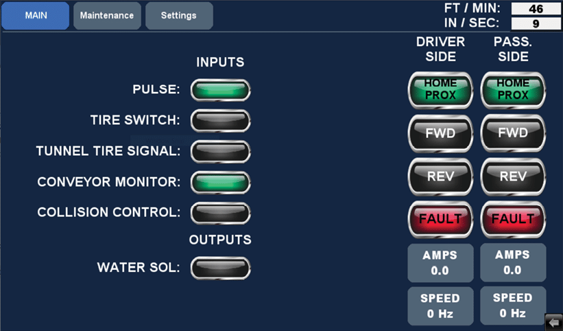 wheelblastIT HMI Main Screen Indicators