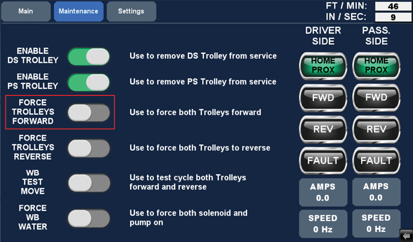 HMI Maintenance Screen