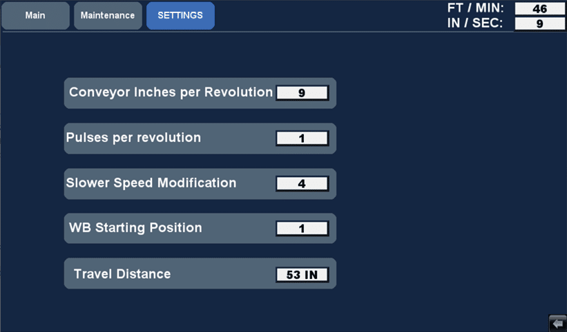 HMI Settings Screen