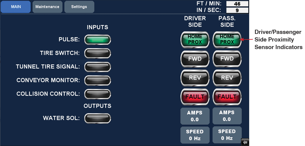 wheelblastIT Main screen proximity sensor indicators