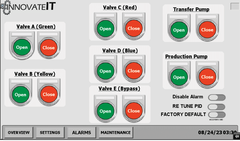 HMI air valve testing page